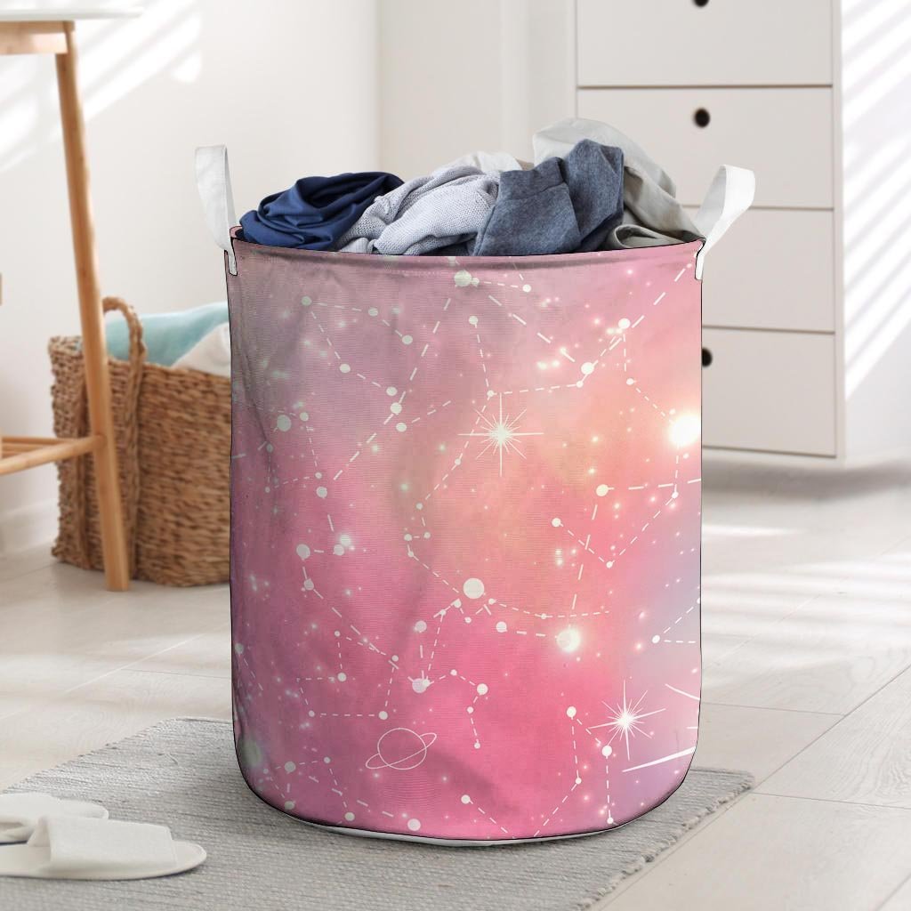 Pink Galaxy Stardust Laundry Basket-grizzshop