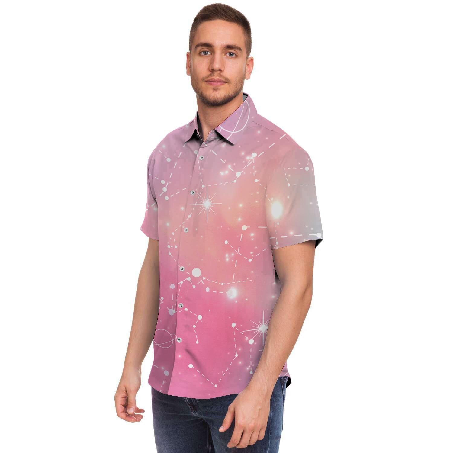 Pink Galaxy Stardust Men's Short Sleeve Shirt-grizzshop