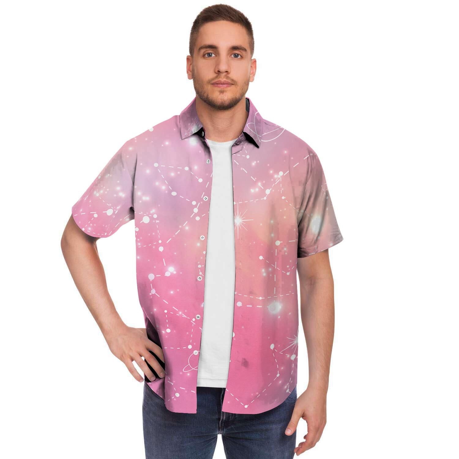 Pink Galaxy Stardust Men's Short Sleeve Shirt-grizzshop
