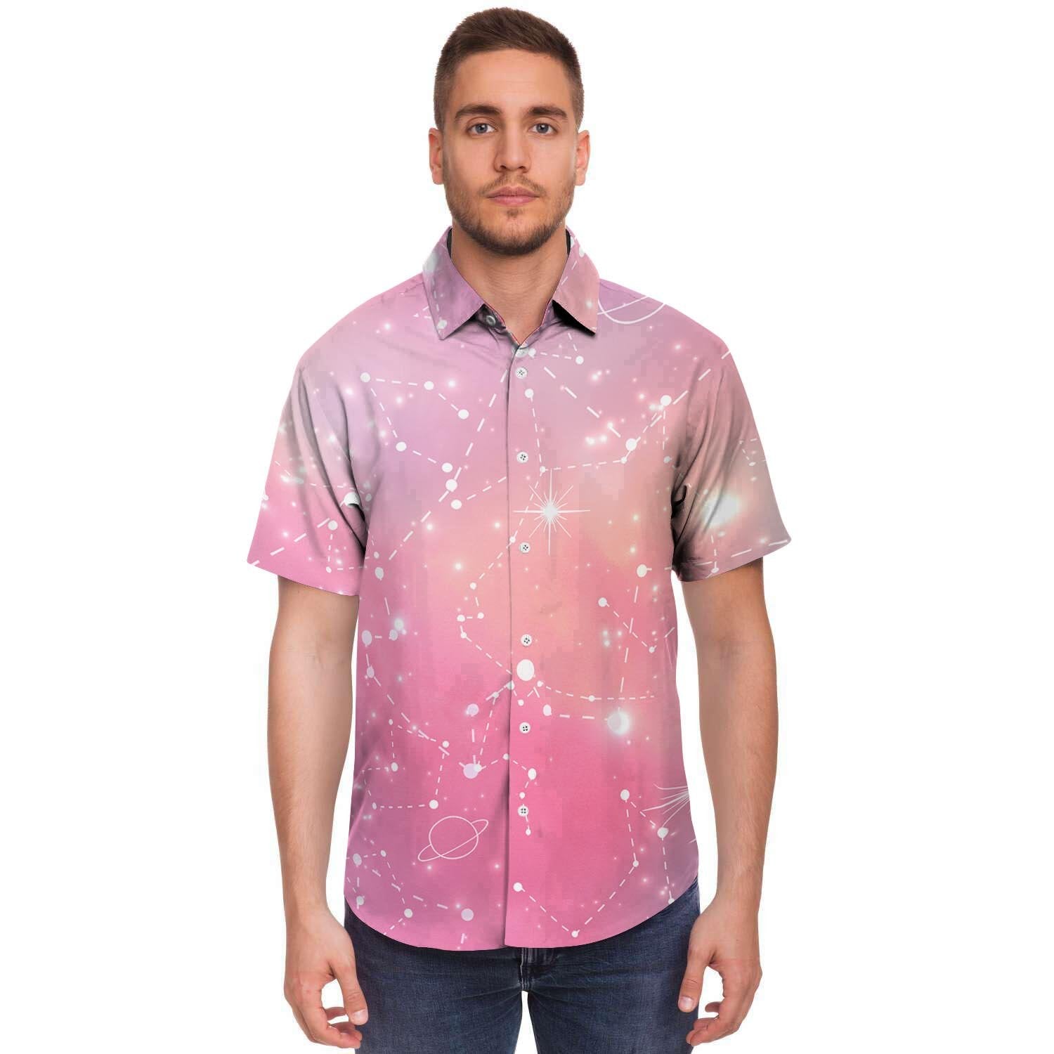 Pink Galaxy Stardust Men's Short Sleeve Shirt-grizzshop