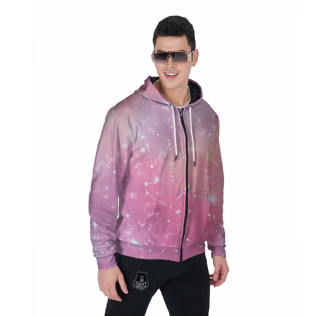 Pink Galaxy Stardust Men's Zip Up Hoodie-grizzshop