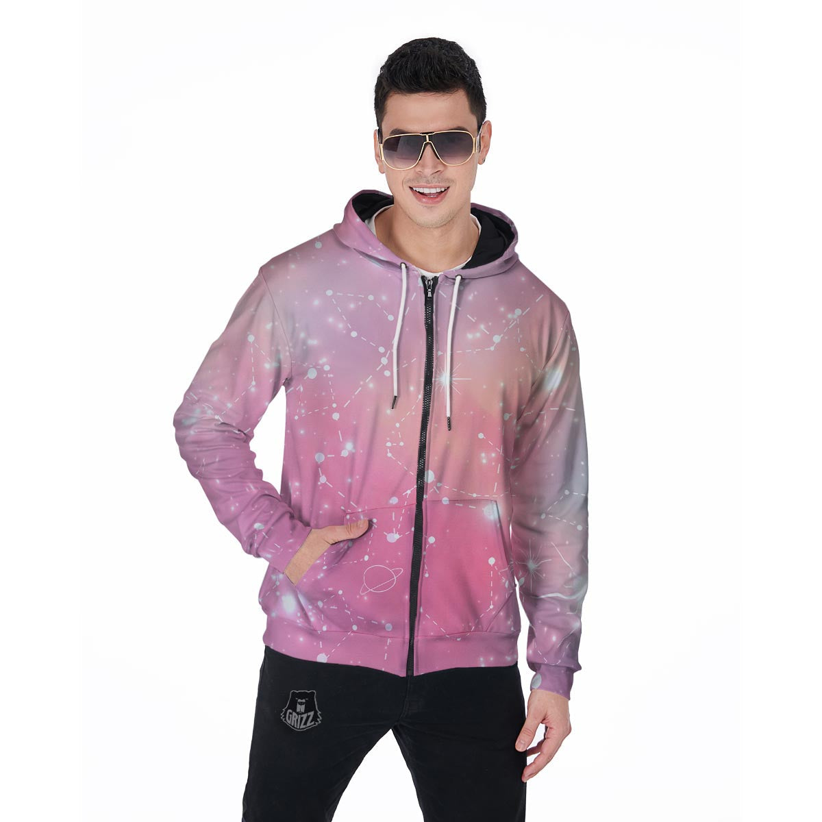 Pink Galaxy Stardust Men's Zip Up Hoodie-grizzshop