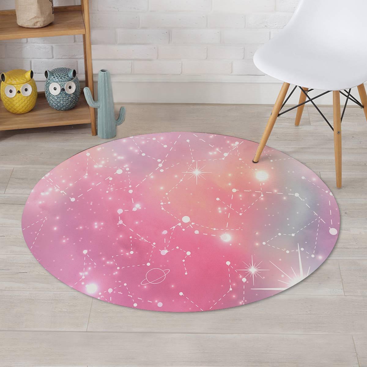 Pink Galaxy Stardust Round Rug-grizzshop