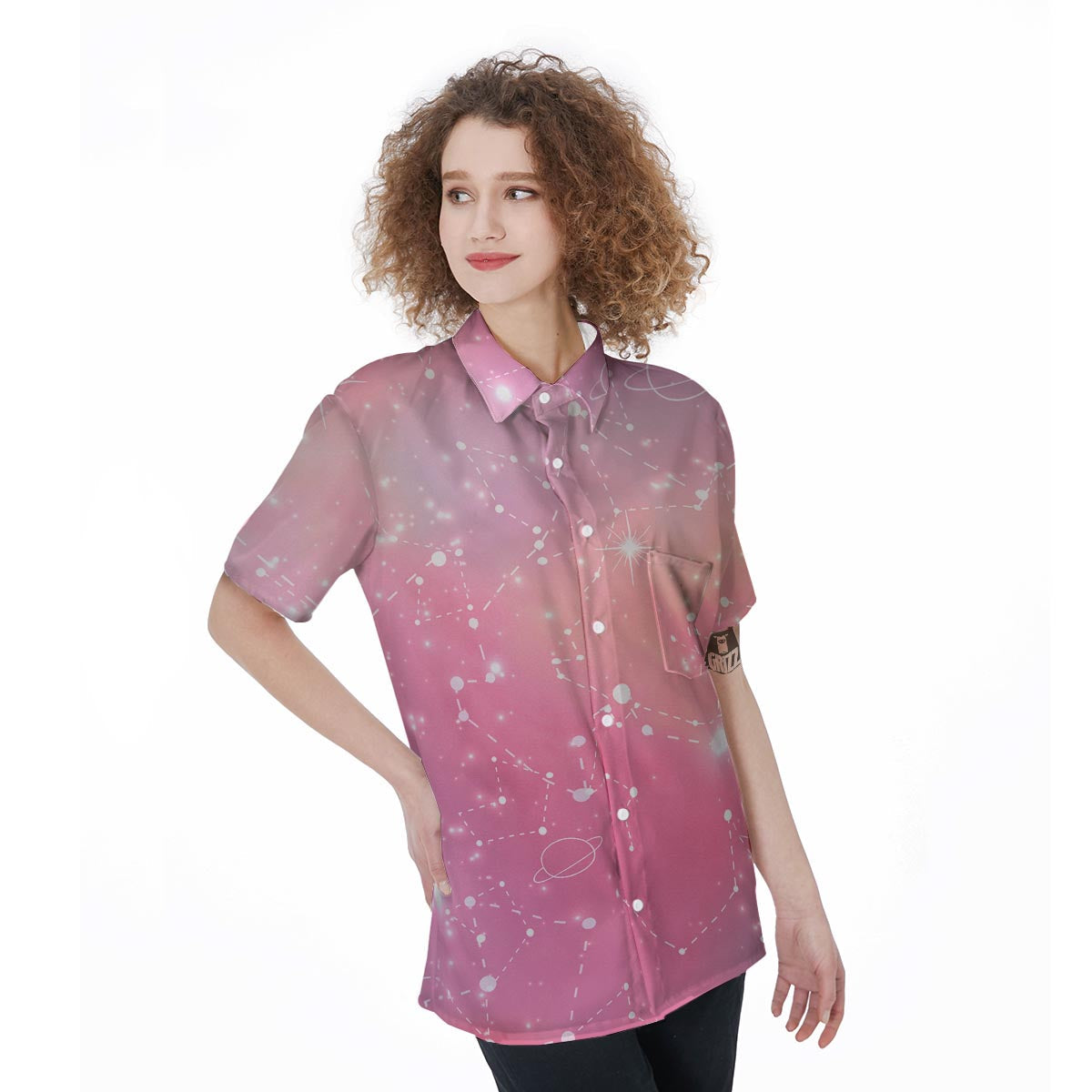 Pink Galaxy Stardust Women's Short Sleeve Shirts-grizzshop