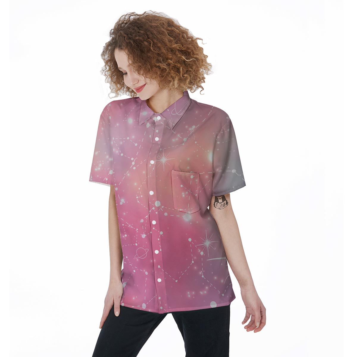 Pink Galaxy Stardust Women's Short Sleeve Shirts-grizzshop