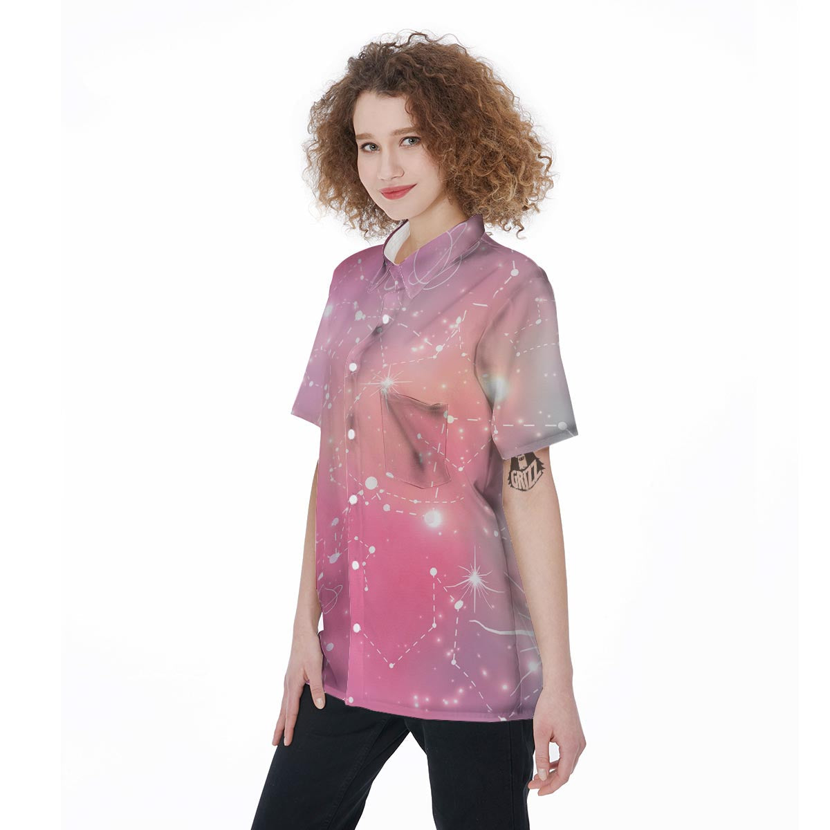 Pink Galaxy Stardust Women's Short Sleeve Shirts-grizzshop