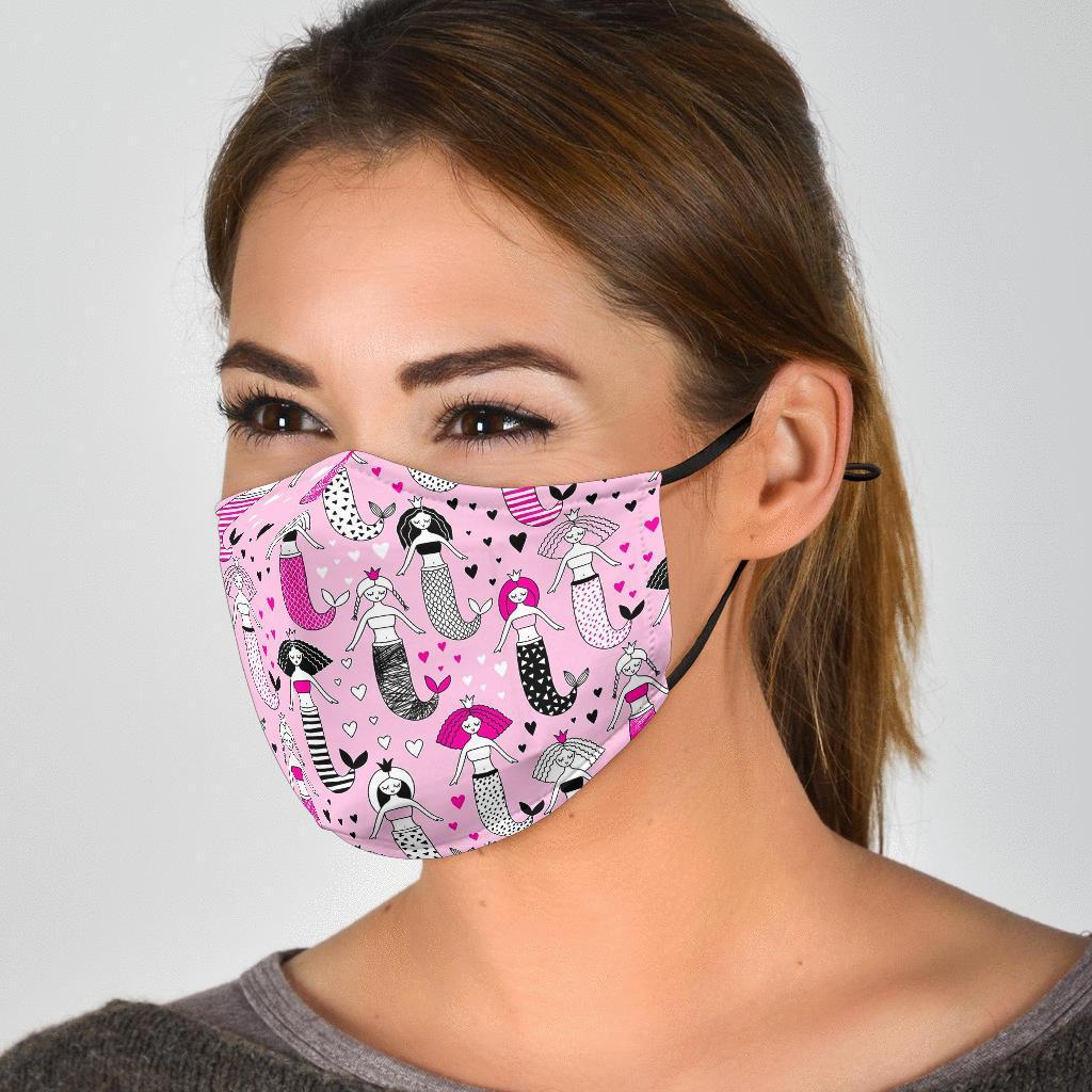 Pink Girly Mermaid Teal Scales Face Mask-grizzshop