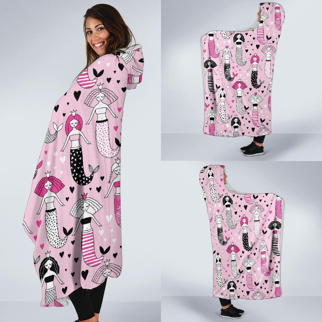 Pink Girly Mermaid Teal Scales Hooded Blanket-grizzshop