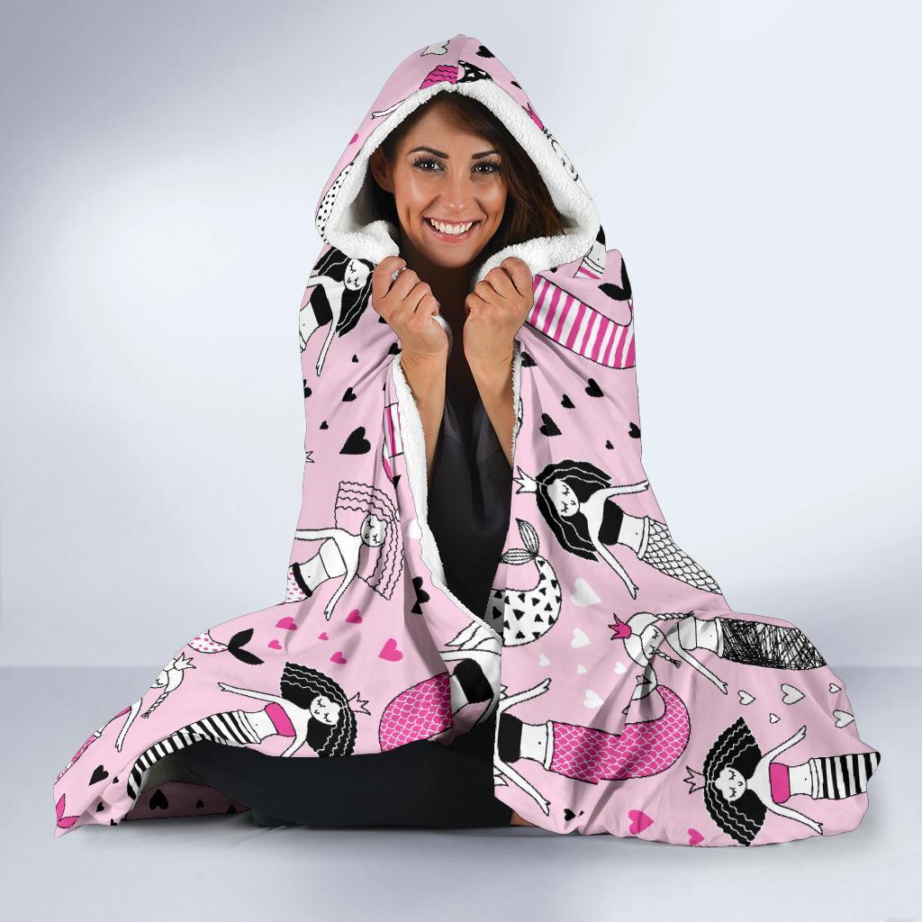 Pink Girly Mermaid Teal Scales Hooded Blanket-grizzshop