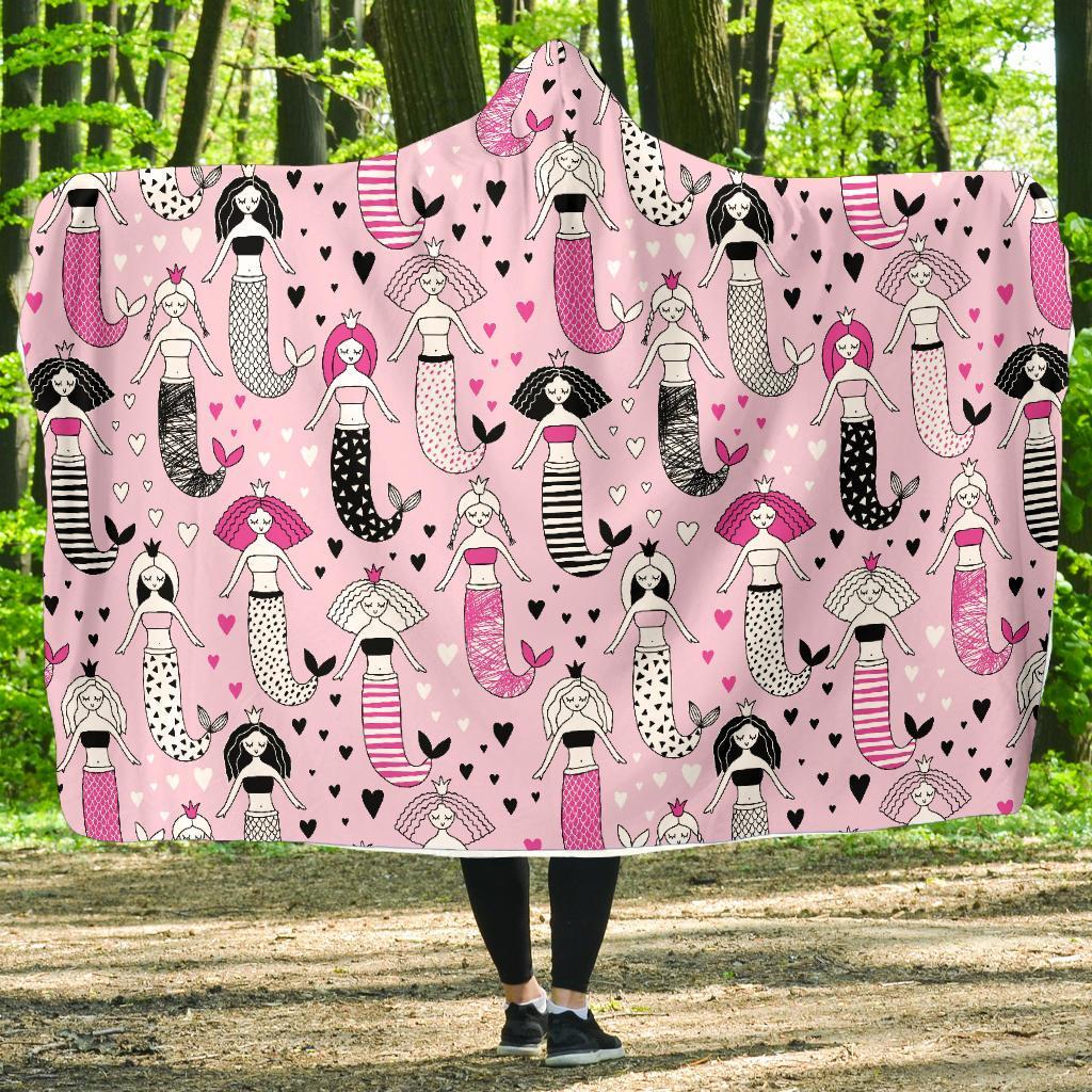 Pink Girly Mermaid Teal Scales Hooded Blanket-grizzshop