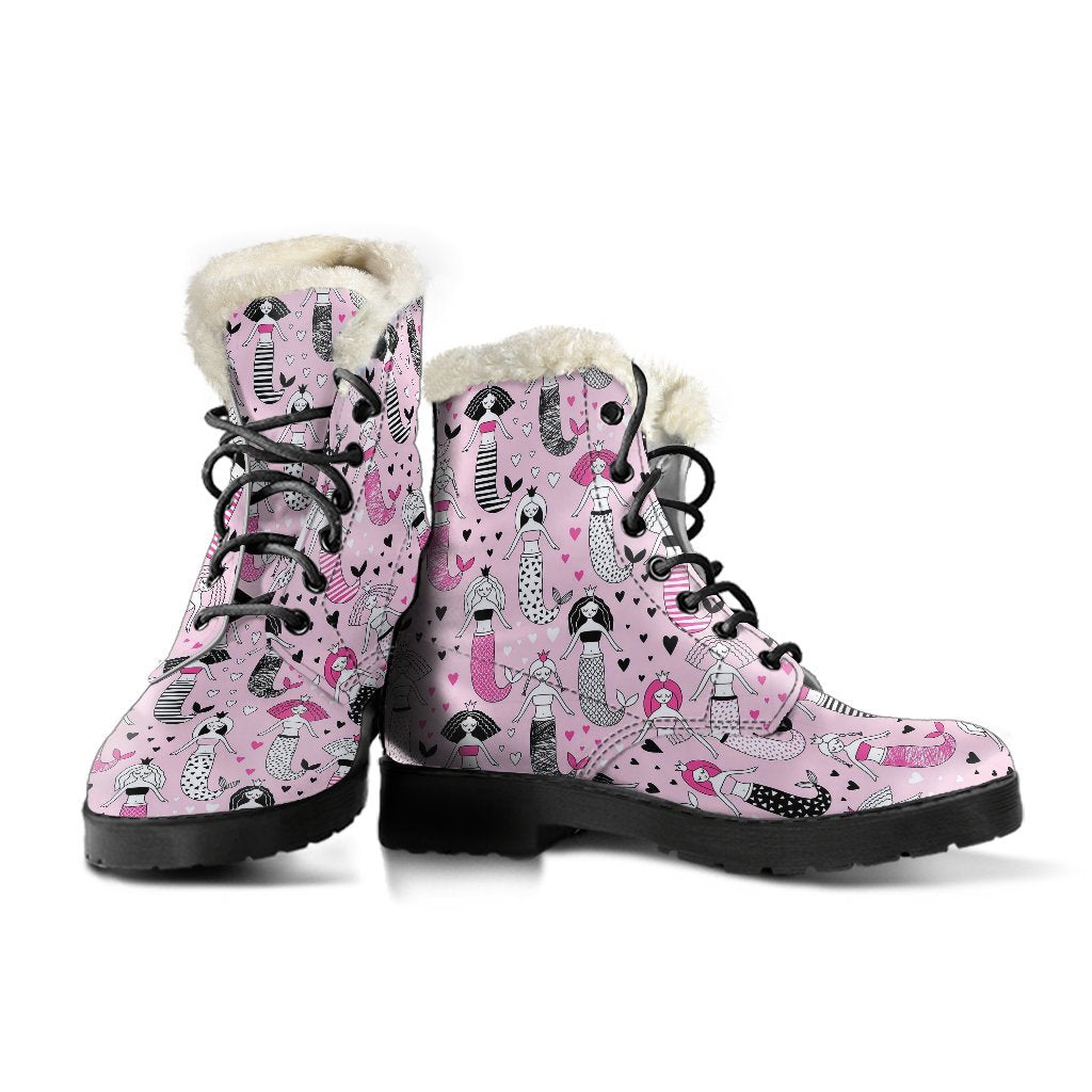 Pink Girly Mermaid Teal Scales Pattern Print Comfy Winter Boots-grizzshop