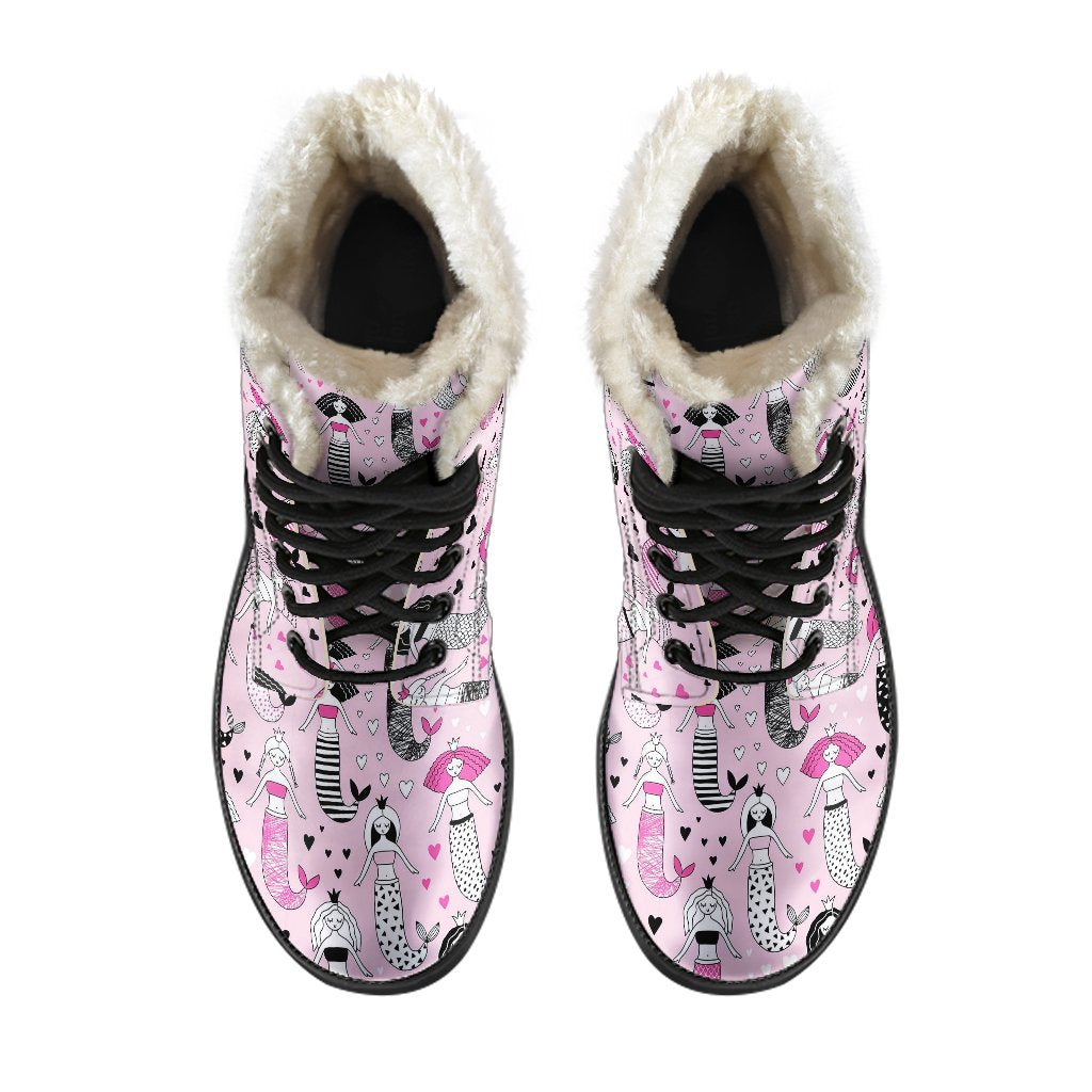 Pink Girly Mermaid Teal Scales Pattern Print Comfy Winter Boots-grizzshop