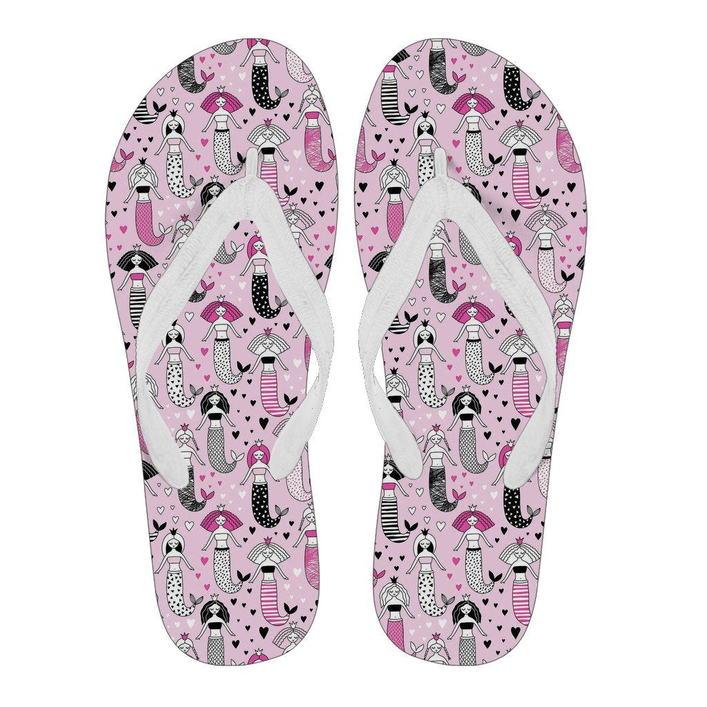 Pink Girly Mermaid Teal Scales Pattern Print Men & Women Flip Flops-grizzshop