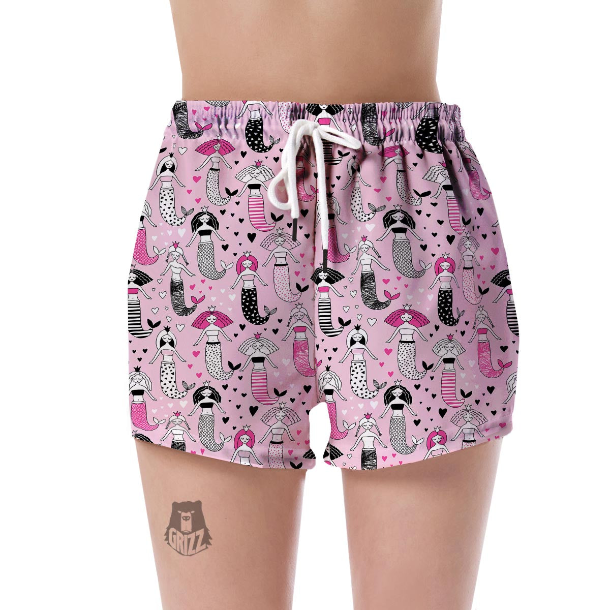 Pink Girly Mermaid Teal Scales Women's Shorts-grizzshop