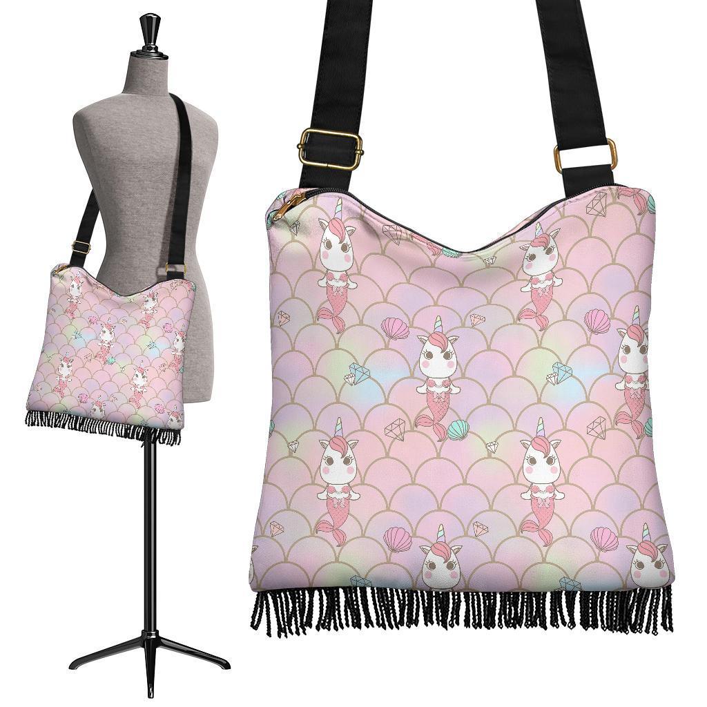 Pink Girly Mermaid Unicon Teal Scales Crossbody Bags-grizzshop