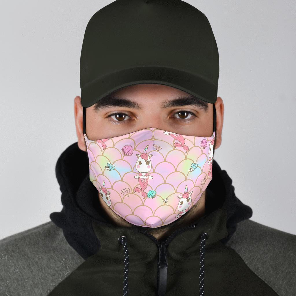 Pink Girly Mermaid Unicon Teal Scales Face Mask-grizzshop