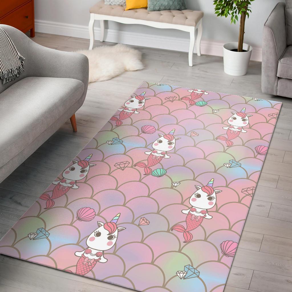 Pink Girly Mermaid Unicon Teal Scales Floor Mat-grizzshop