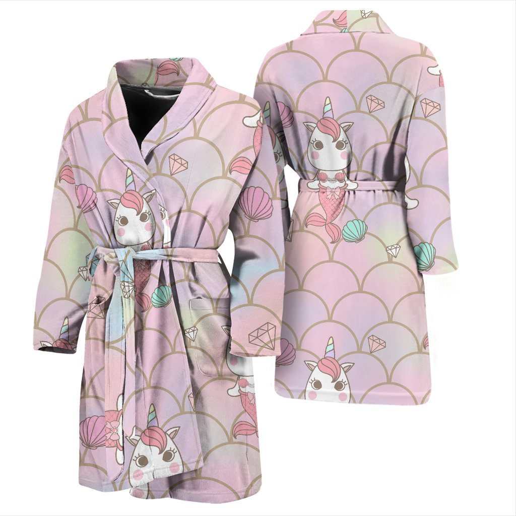 Pink Girly Mermaid Unicon Teal Scales Men Long Robe-grizzshop