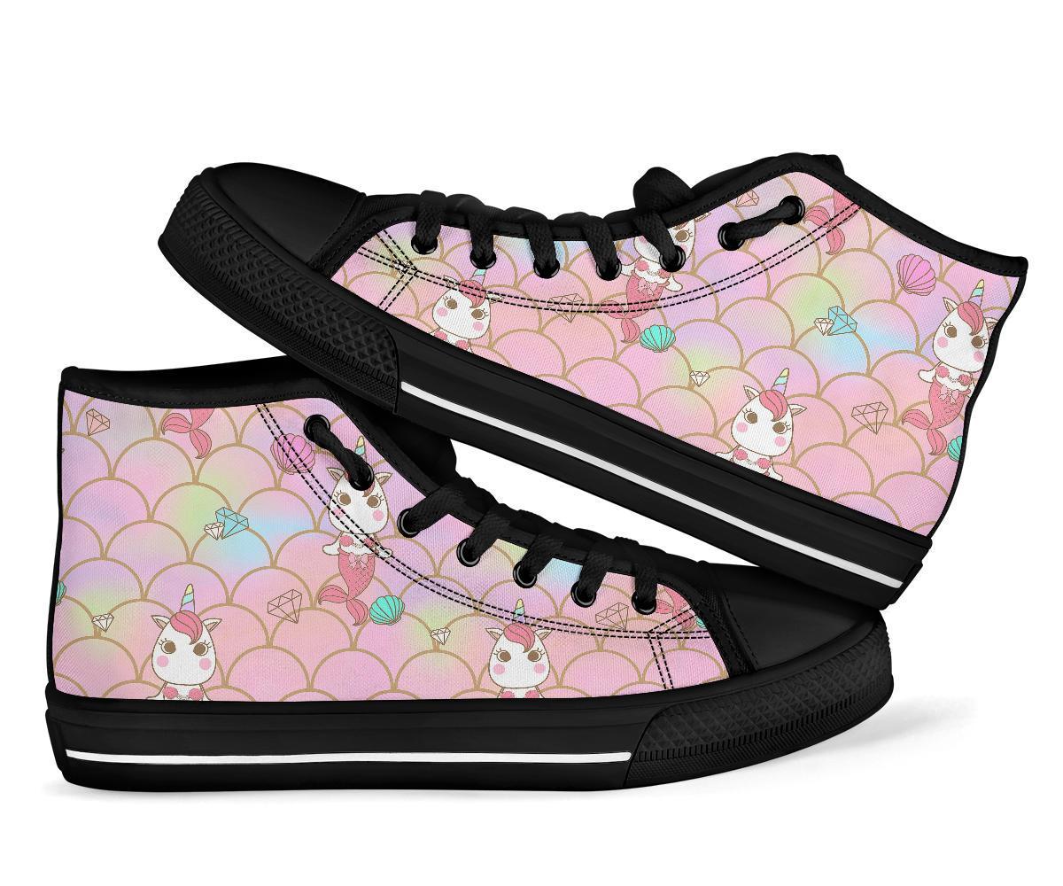 Pink Girly Mermaid Unicon Teal Scales Men Women's High Top Shoes-grizzshop