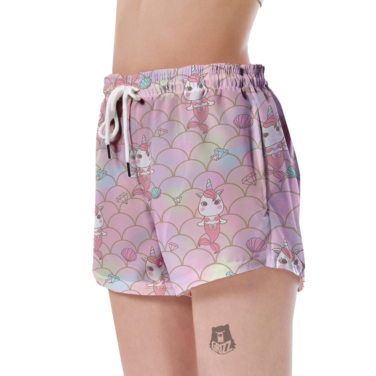 Pink Girly Mermaid Unicon Teal Scales Women's Shorts-grizzshop