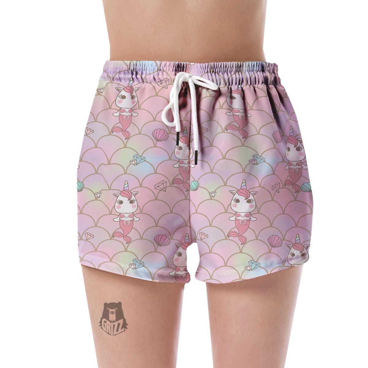 Pink Girly Mermaid Unicon Teal Scales Women's Shorts-grizzshop
