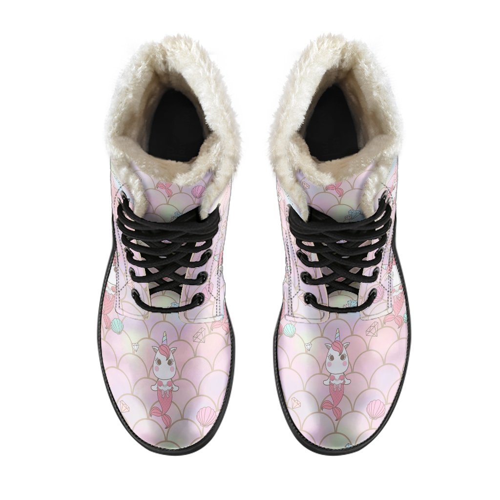 Pink Girly Mermaid Unicorn Teal Scales Pattern Print Comfy Winter Boots-grizzshop