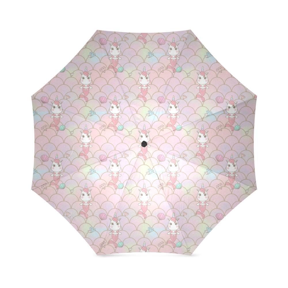 Pink Girly Mermaid Unicorn Teal Scales Pattern Print Foldable Umbrella-grizzshop