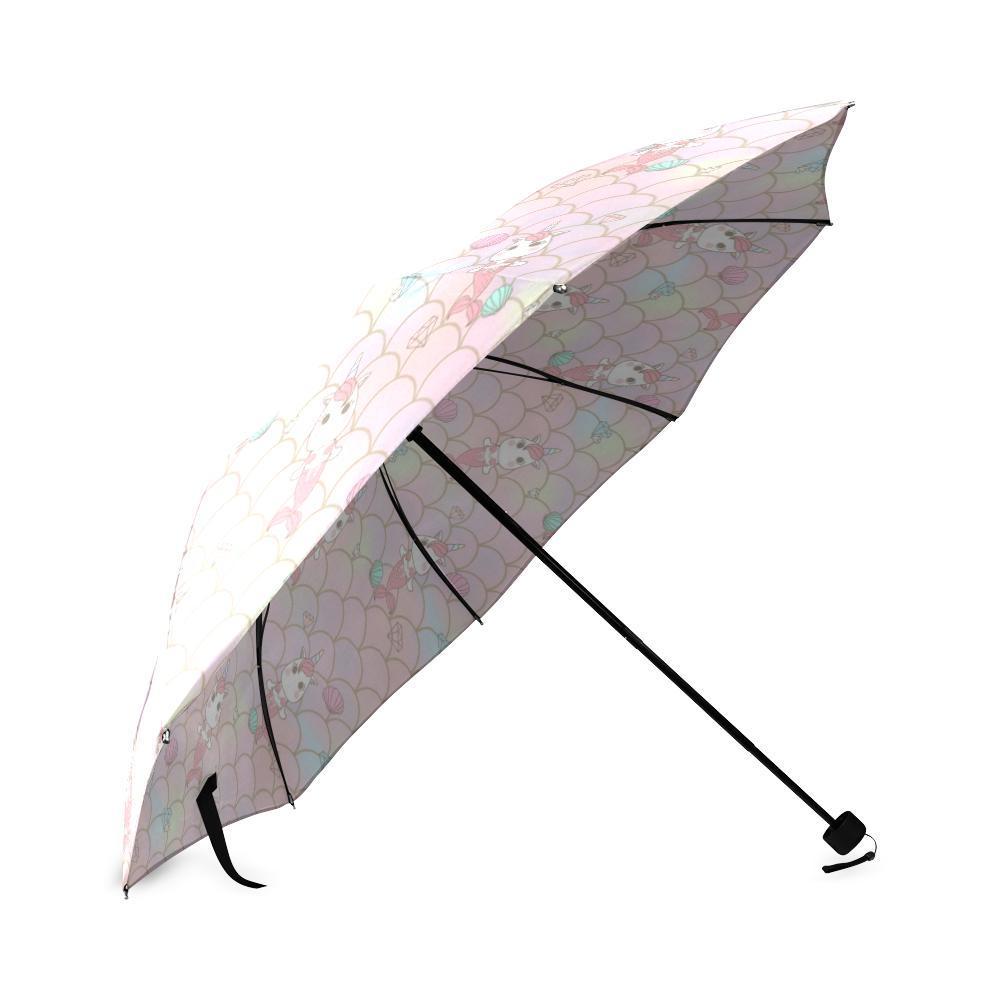 Pink Girly Mermaid Unicorn Teal Scales Pattern Print Foldable Umbrella-grizzshop