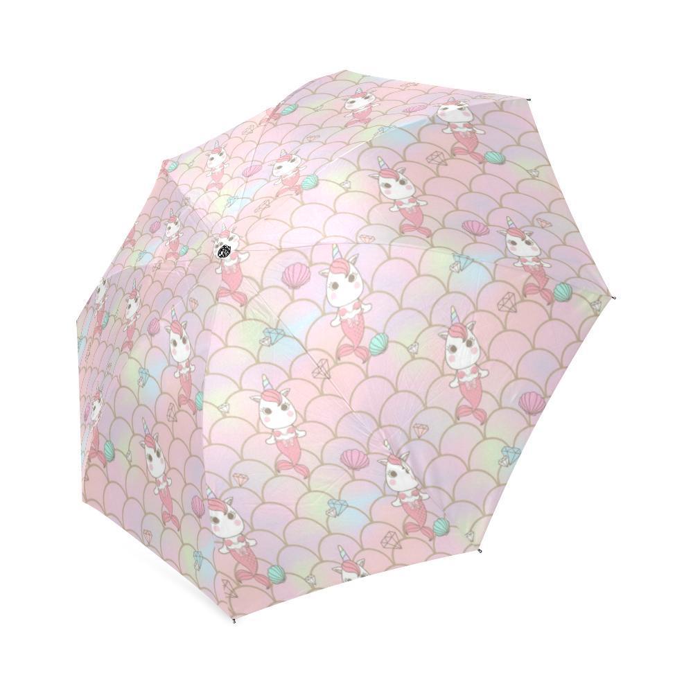 Pink Girly Mermaid Unicorn Teal Scales Pattern Print Foldable Umbrella-grizzshop