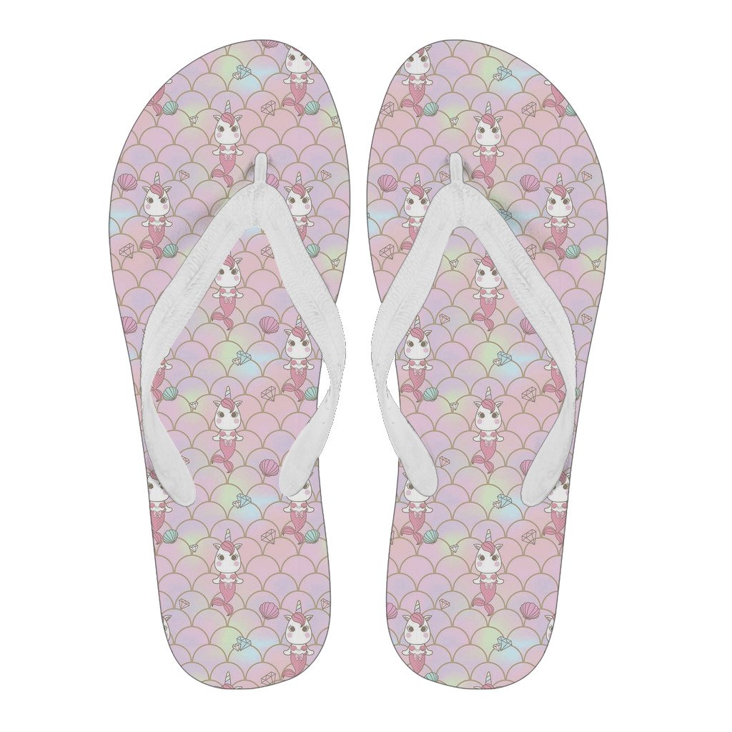 Pink Girly Mermaid Unicorn Teal Scales Pattern Print Men & Women Flip Flops-grizzshop