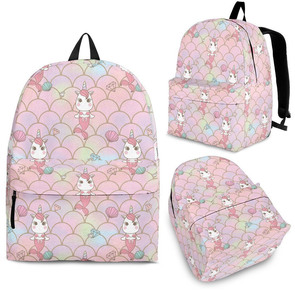 Pink Girly Mermaid Unicorn Teal Scales Pattern Print Premium Backpack-grizzshop