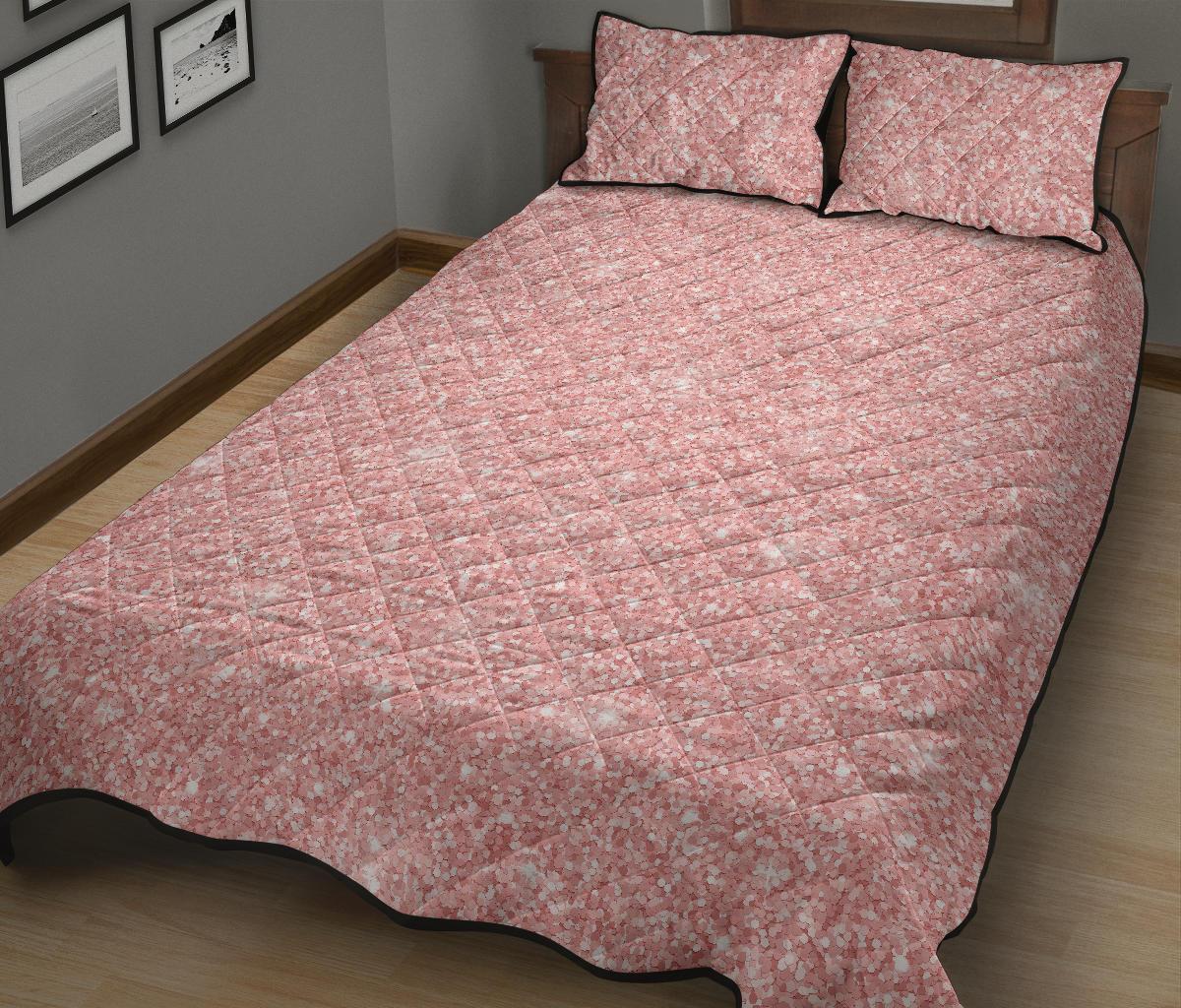 Pink Glitter Pattern Print Bed Set Quilt-grizzshop