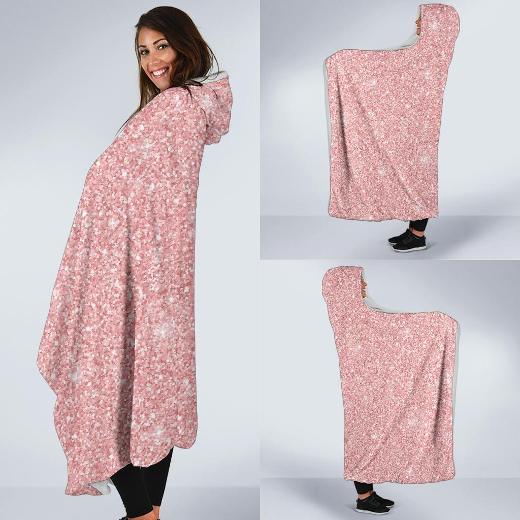 Pink Glitter Pattern Print Hooded Blanket-grizzshop