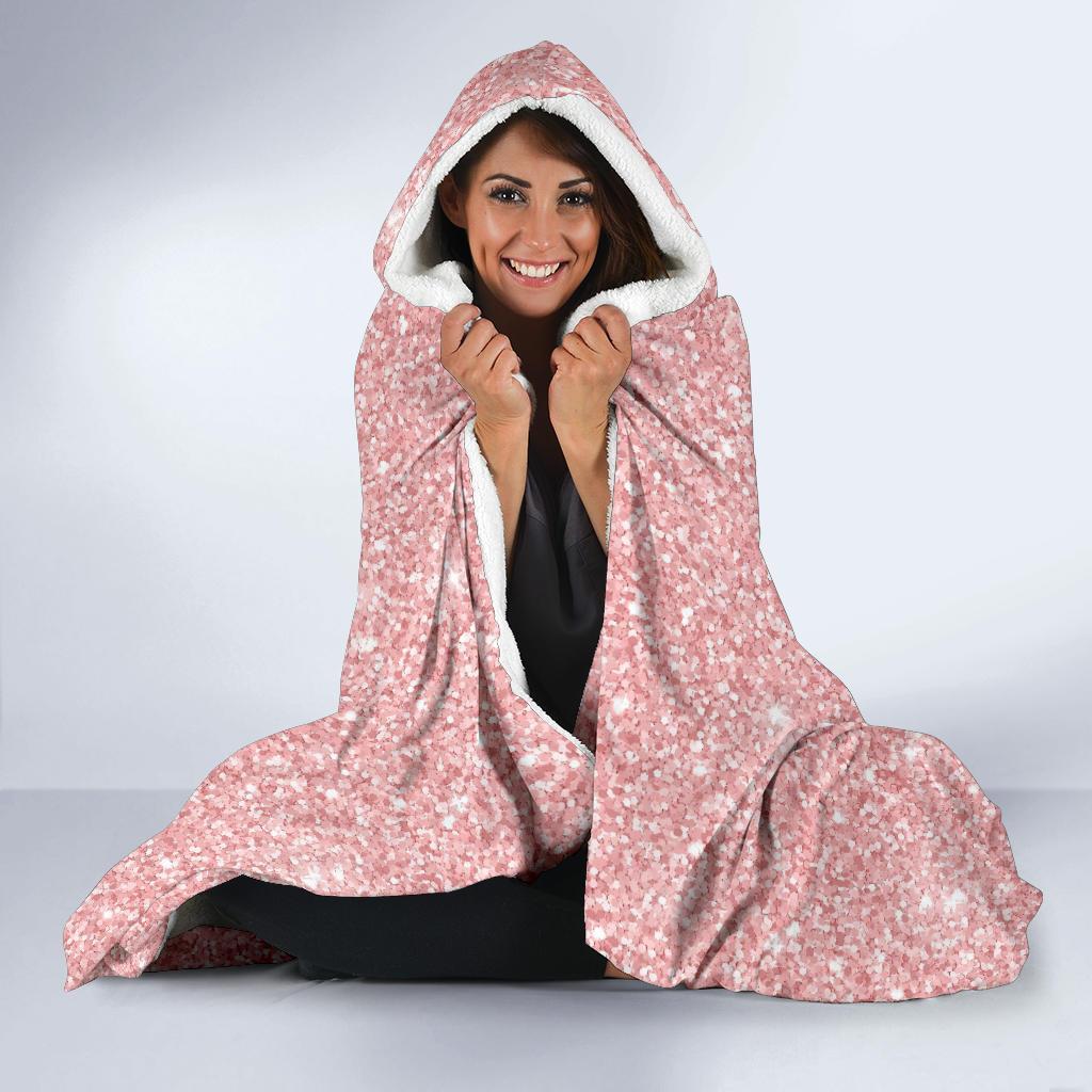 Pink Glitter Pattern Print Hooded Blanket-grizzshop