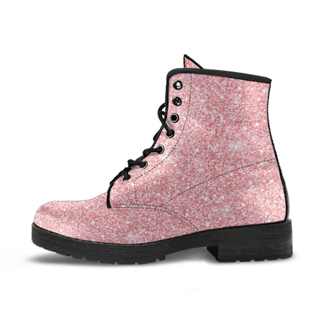 Pink Glitter Pattern Print Men Women Leather Boots-grizzshop
