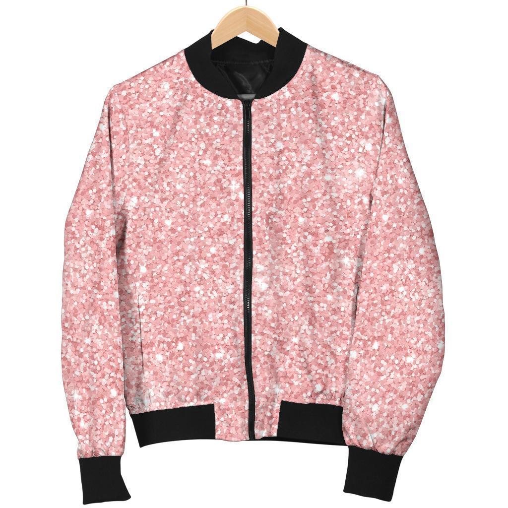 Pink Glitter Pattern Print Women Casual Bomber Jacket-grizzshop