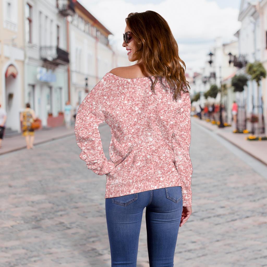 Pink Glitter Pattern Print Women Off Shoulder Sweatshirt-grizzshop