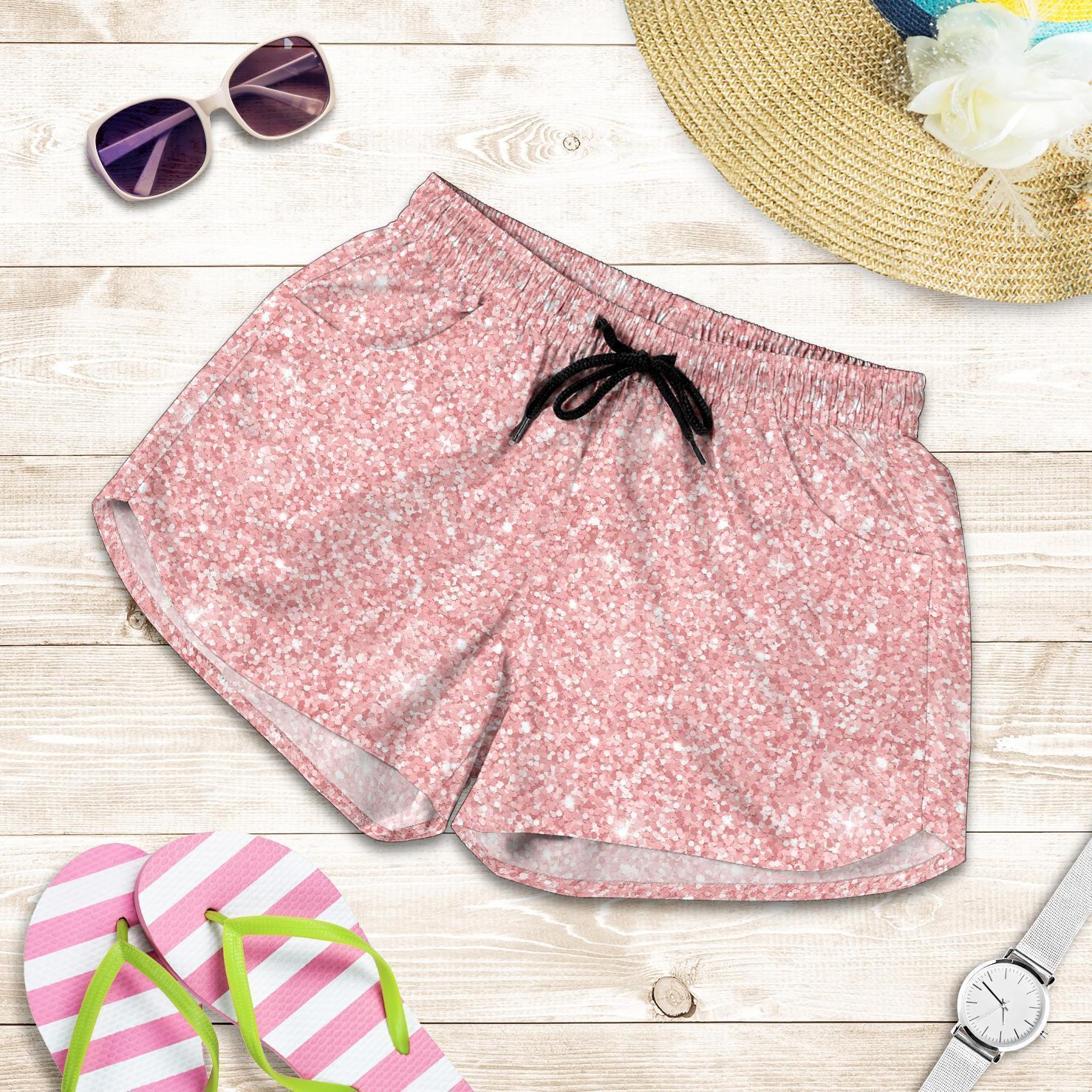 Pink Glitter Pattern Print Women's Shorts-grizzshop