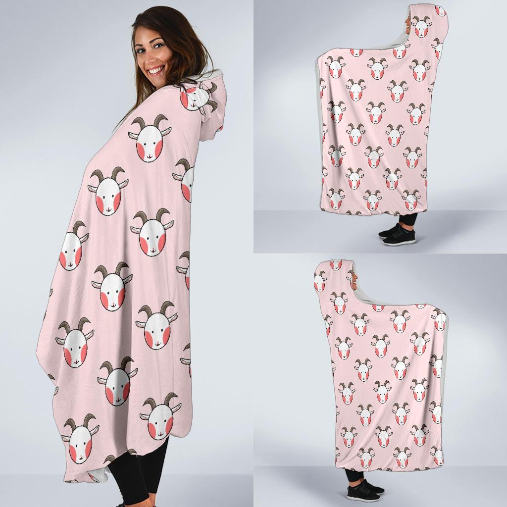 Pink Goat Sheep Pattern Print Hooded Blanket-grizzshop