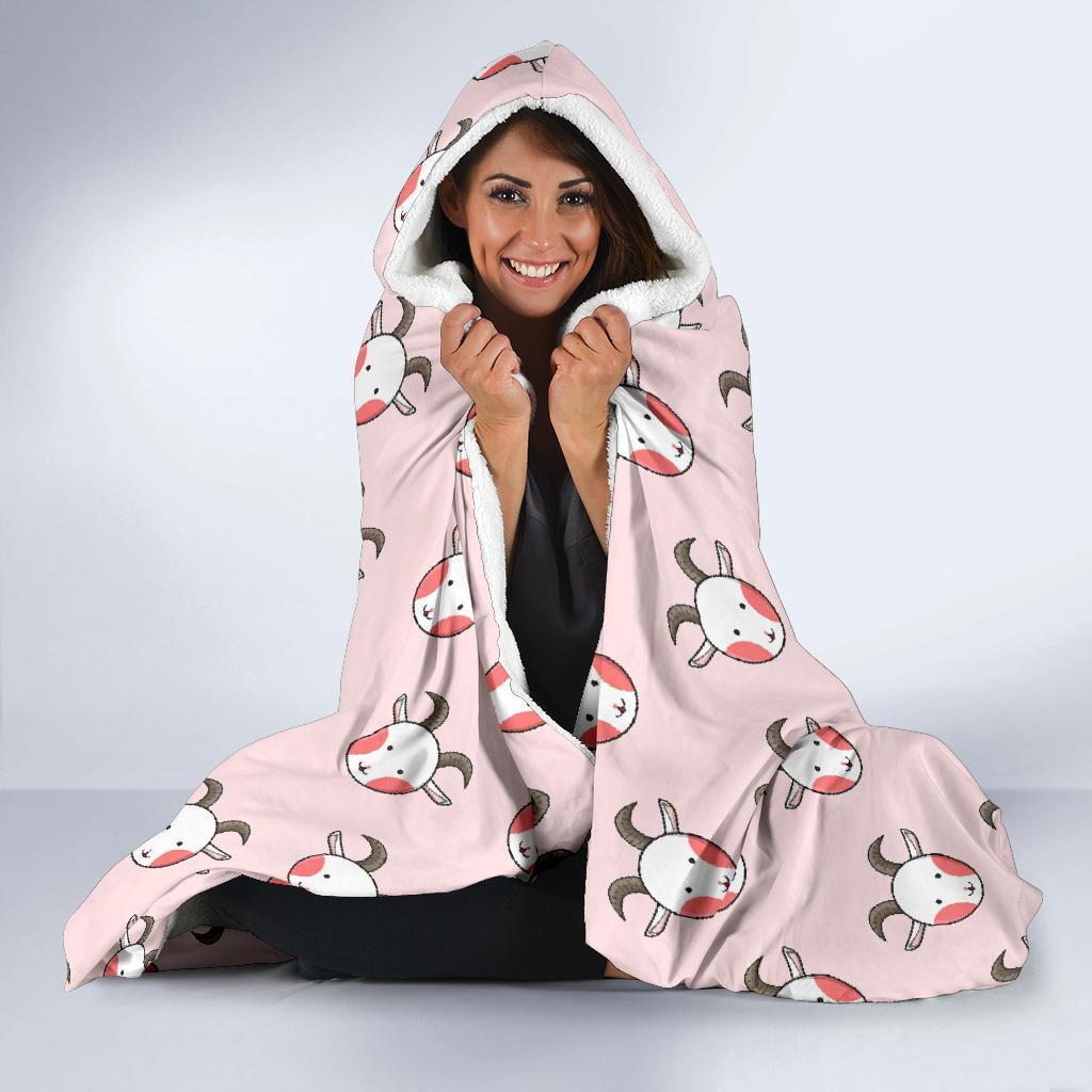 Pink Goat Sheep Pattern Print Hooded Blanket-grizzshop