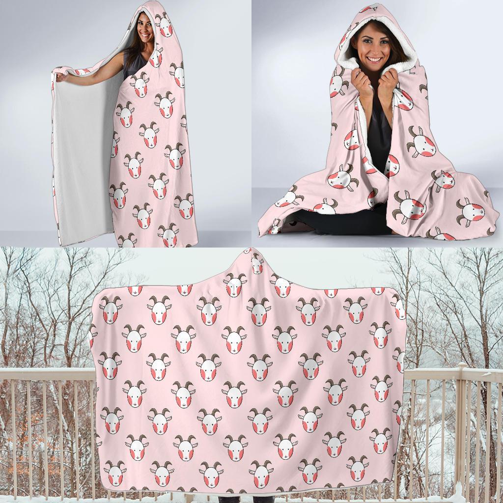 Pink Goat Sheep Pattern Print Hooded Blanket-grizzshop