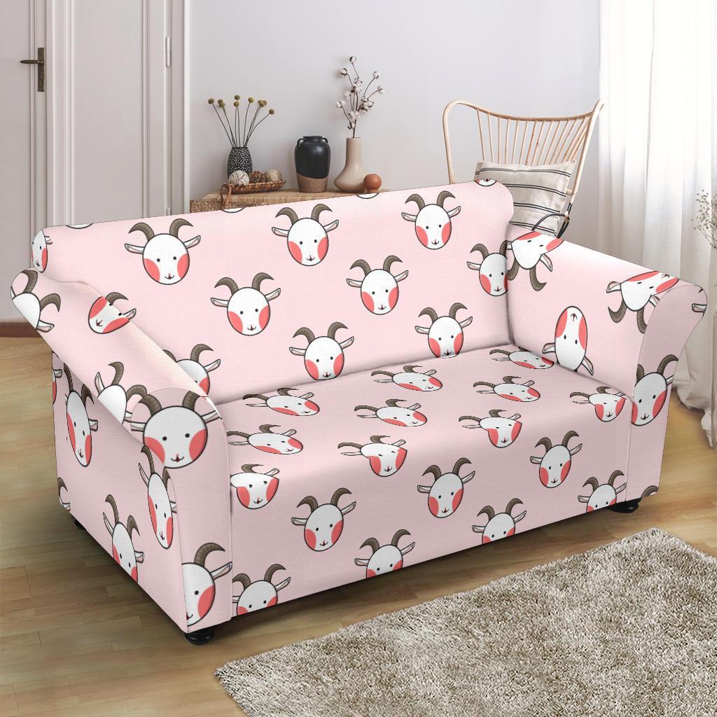 Pink Goat Sheep Pattern Print Loveseat Cover-grizzshop