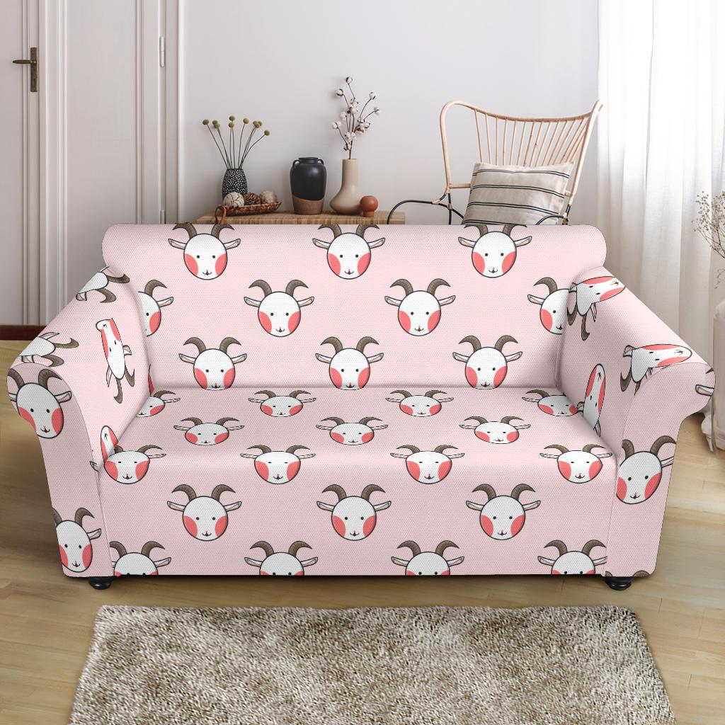 Pink Goat Sheep Pattern Print Loveseat Cover-grizzshop