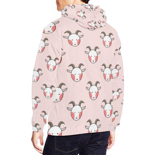 Pink Goat Sheep Pattern Print Men Pullover Hoodie-grizzshop