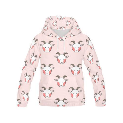 Pink Goat Sheep Pattern Print Women Pullover Hoodie-grizzshop