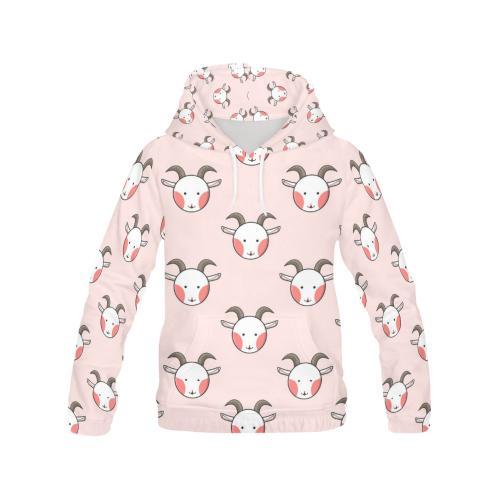 Pink Goat Sheep Pattern Print Women Pullover Hoodie-grizzshop