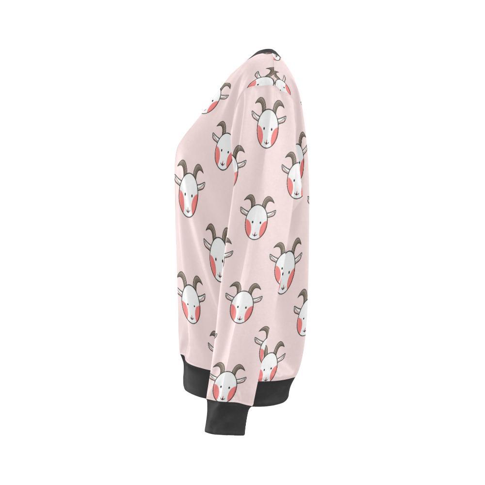 Pink Goat Sheep Pattern Print Women's Sweatshirt-grizzshop