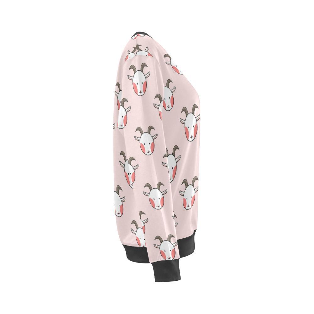 Pink Goat Sheep Pattern Print Women's Sweatshirt-grizzshop