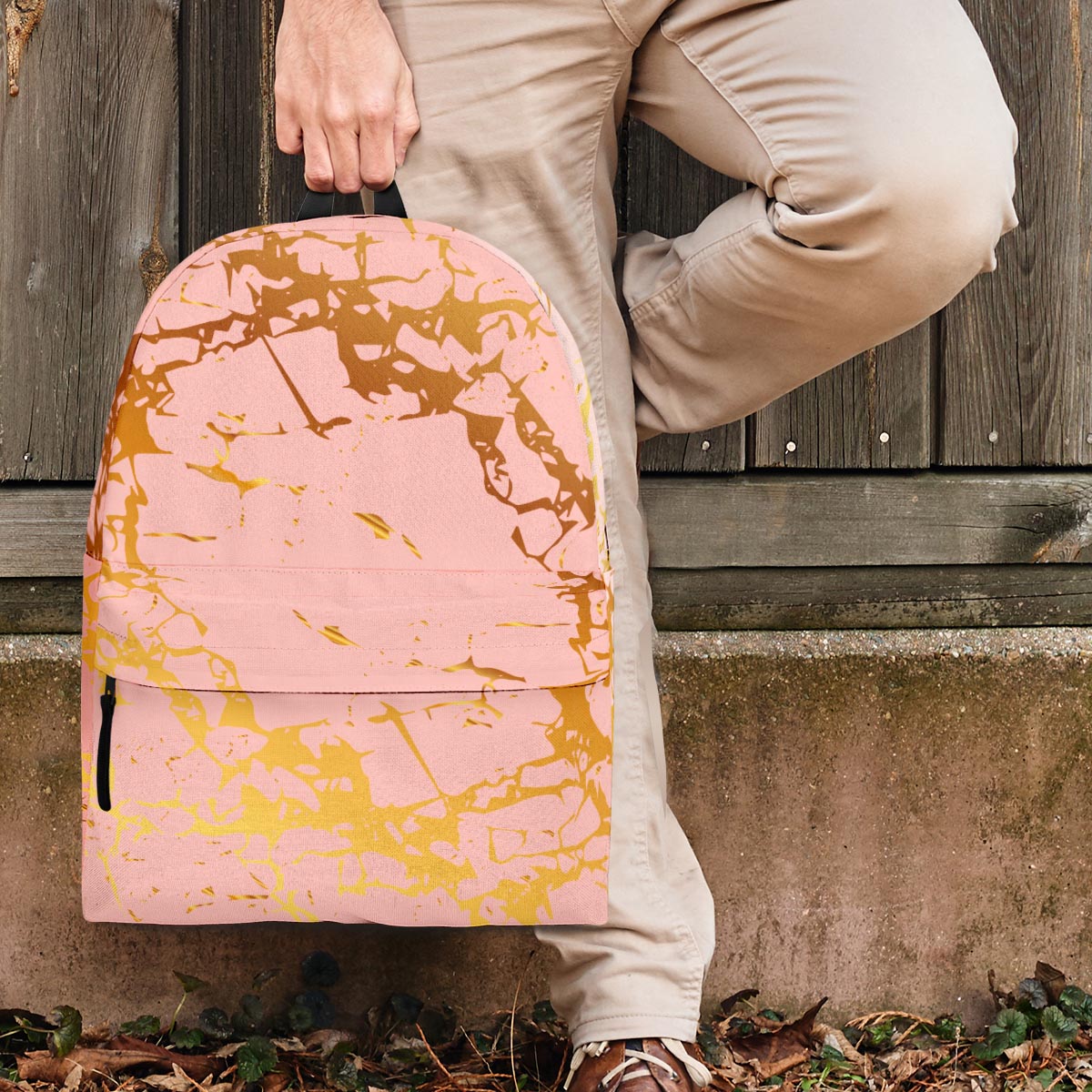 Pink Gold Marble Backpack-grizzshop