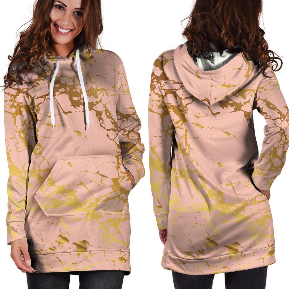 Pink Gold Marble Hoodie Dress-grizzshop